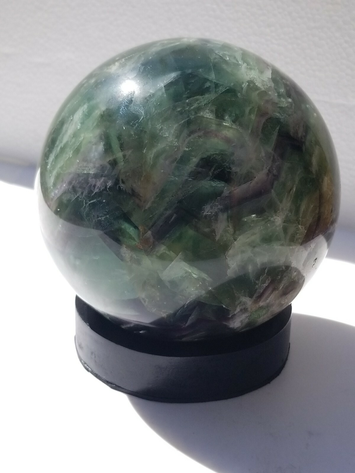 4.5″ Polished Purple Green Fluorite Quartz Crystal Sphere Ball /with wood Stand