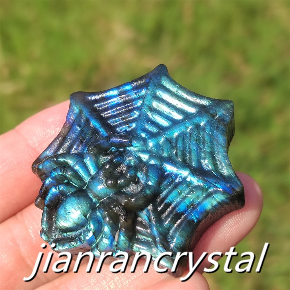 Natural Labradorite Hand Carved Spider Quartz Crystal Skull Healing Reiki 1pc