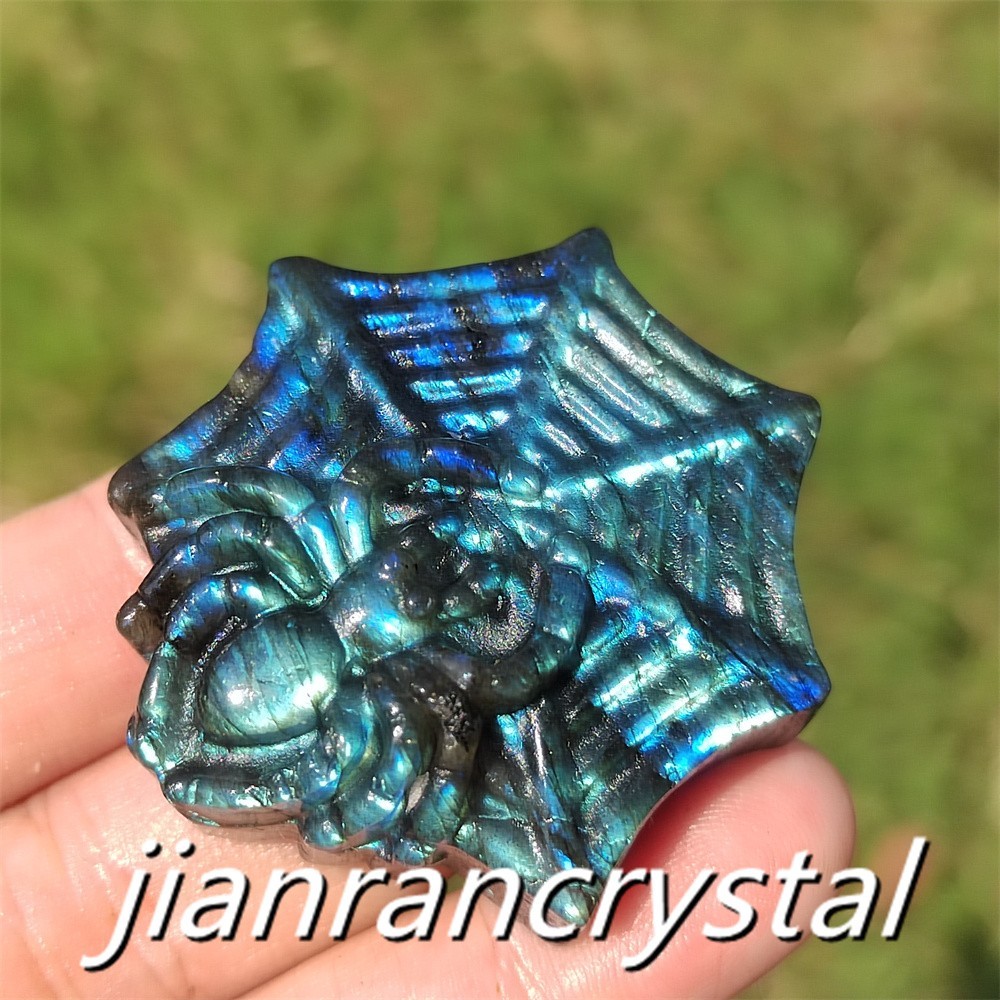 Natural Labradorite Hand Carved Spider Quartz Crystal Skull Healing Reiki 1pc