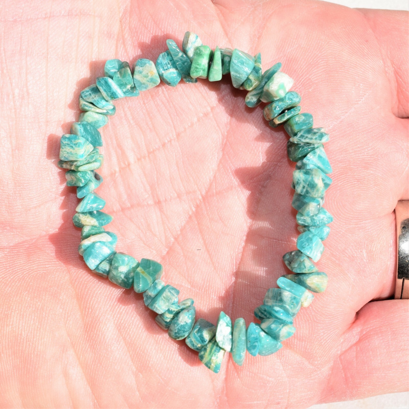Premium CHARGED Amazonite Crystal Chip Stretchy Bracelet+ Selenite Puffy Heart