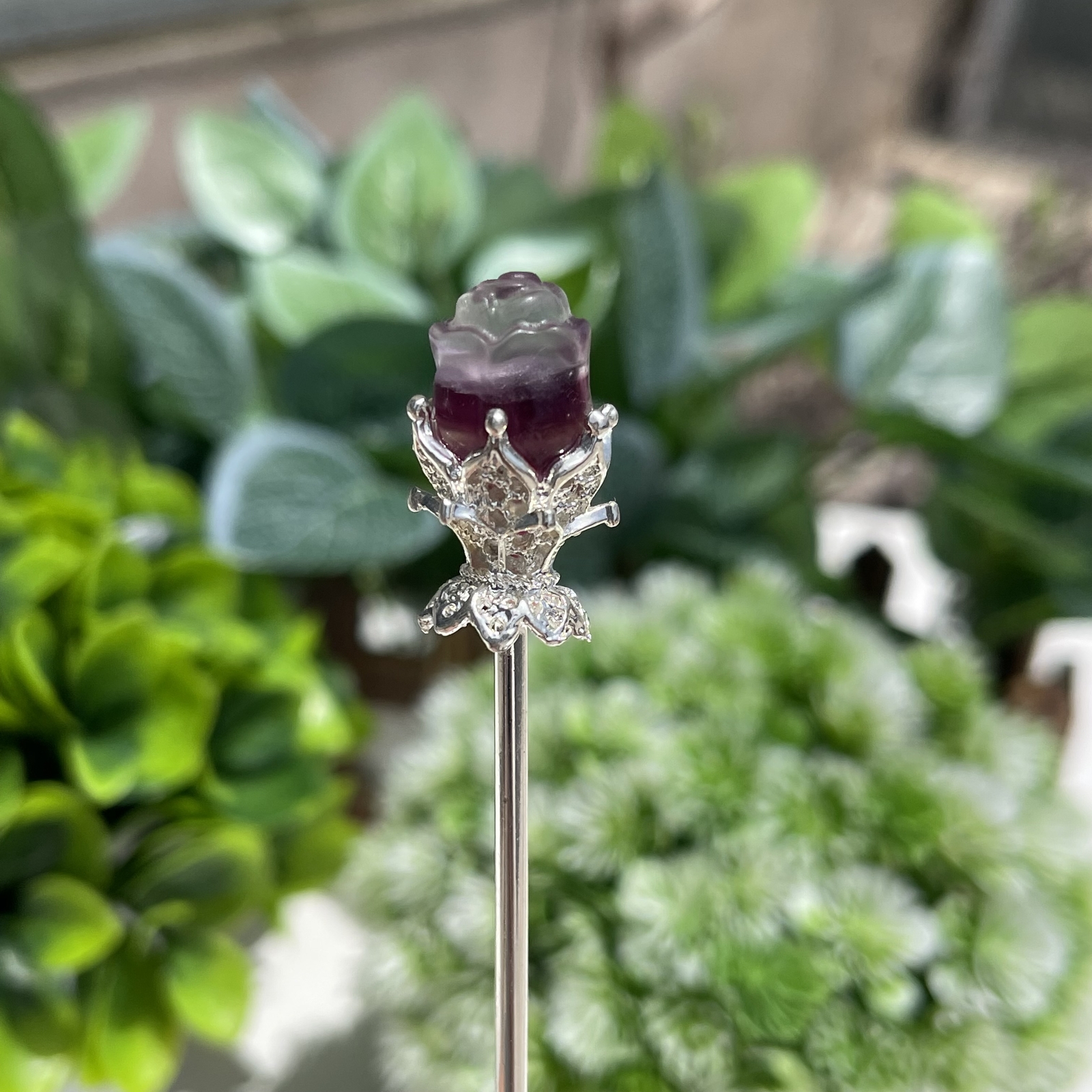 5pc Natural fluorite carved rose hairpin quartz crystal reiki healing random