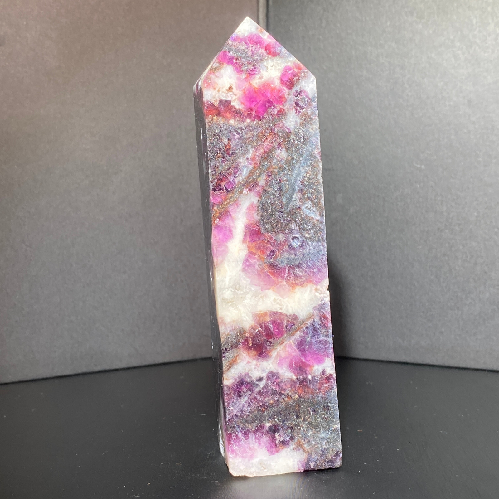 300G Natural Rainbow Fluorite Obelisk Quartz Crystal Wand Tower Point Healing