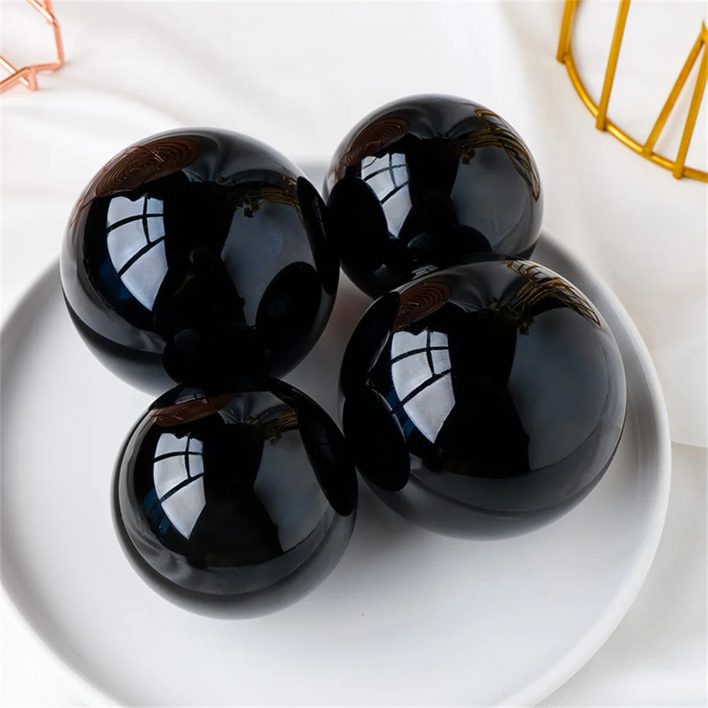 Natural Black Obsidian Sphere Healing Crystal Reiki Stone Feng Shui Home Decor