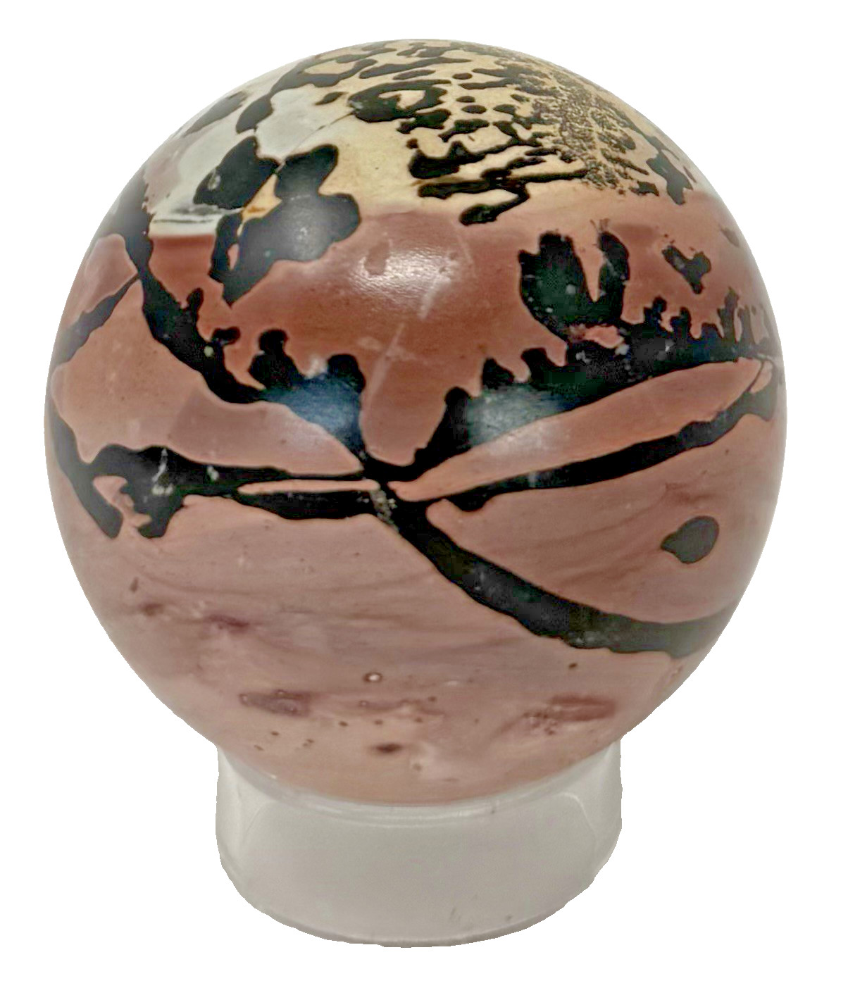 220g Prettiest PICTURE JASPER Crystal Sphere Pink & Yellow Oil Painting W/Holder