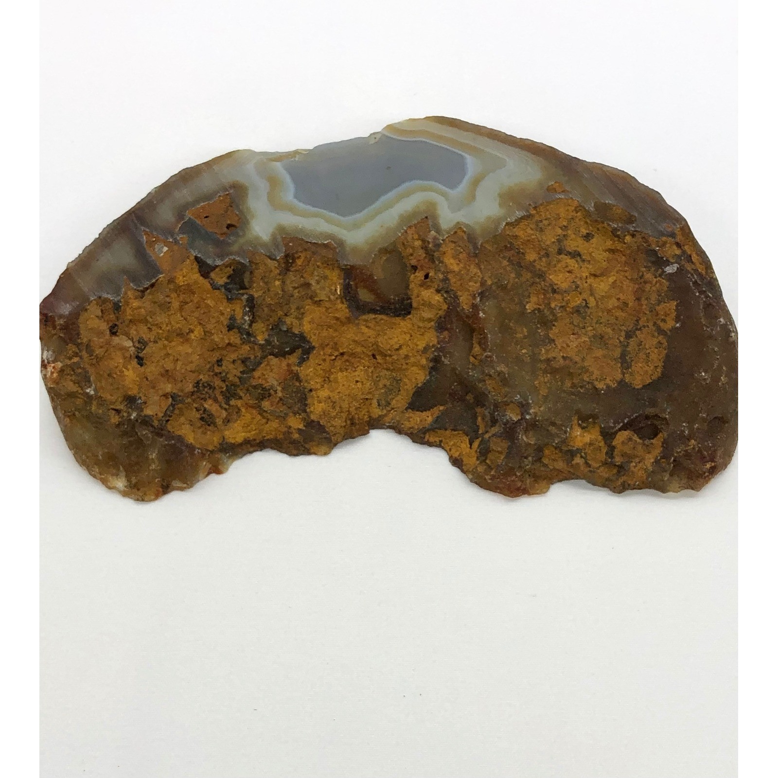 Natural Polished Banded Agate Slice Geode Specimen Brown Gray 5.25 Inch Decor