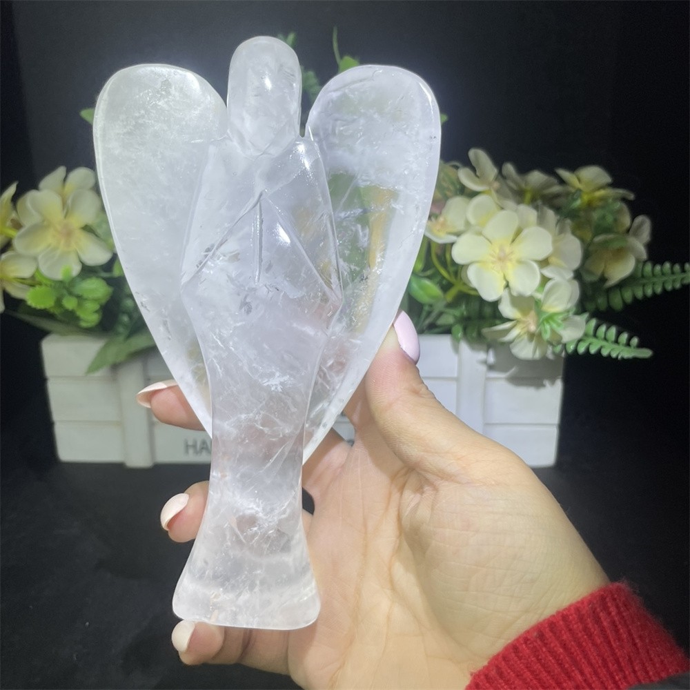 1.3LB 5.9″ Natural A+ Clear Quartz Angel Carving Crystal Quartz Mineral Decor