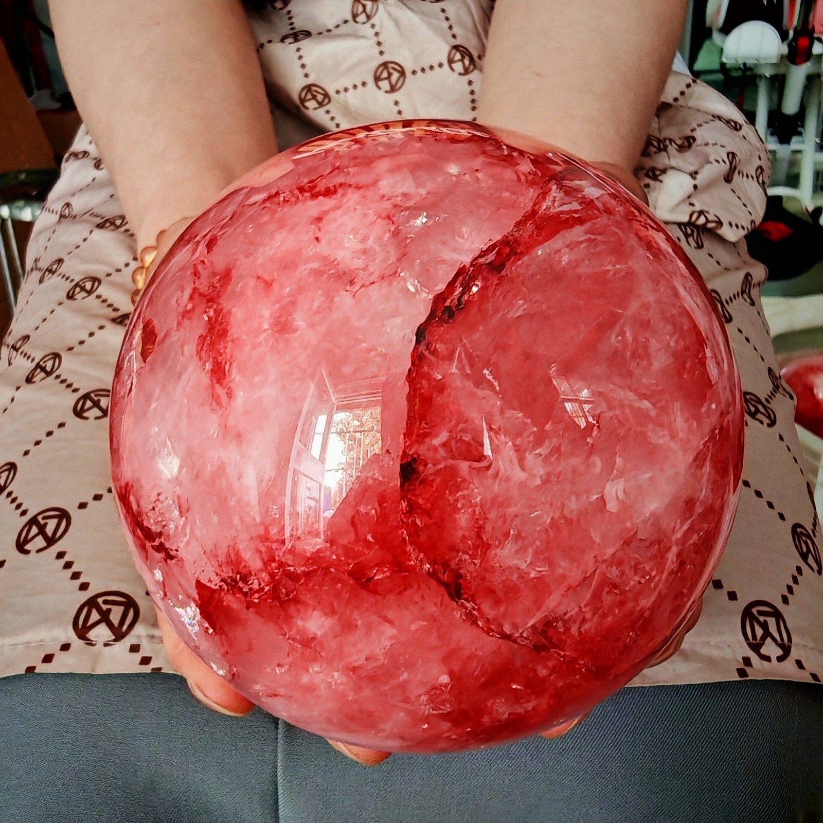 3.96LB TOP Natural Red gum flower quartz ball crystal Hand carved Decorative