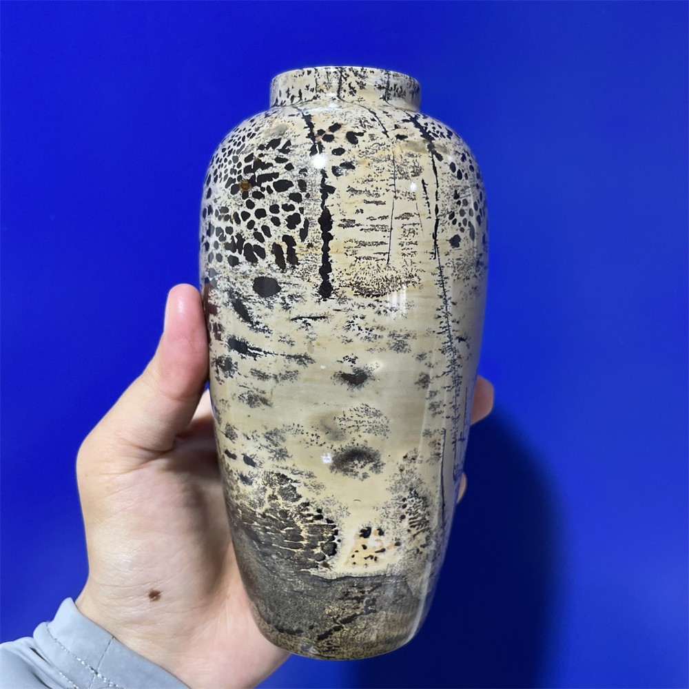 3.3LB 6.1″ Natural Picture Jasper Vase Ornament Quartz Crystal Carving Decor