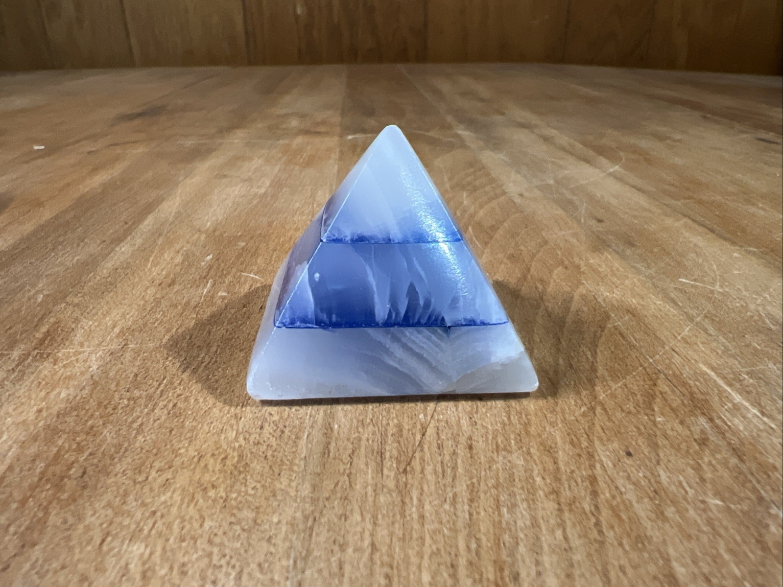 Gray and Blue Agate Pyramid Paperweight