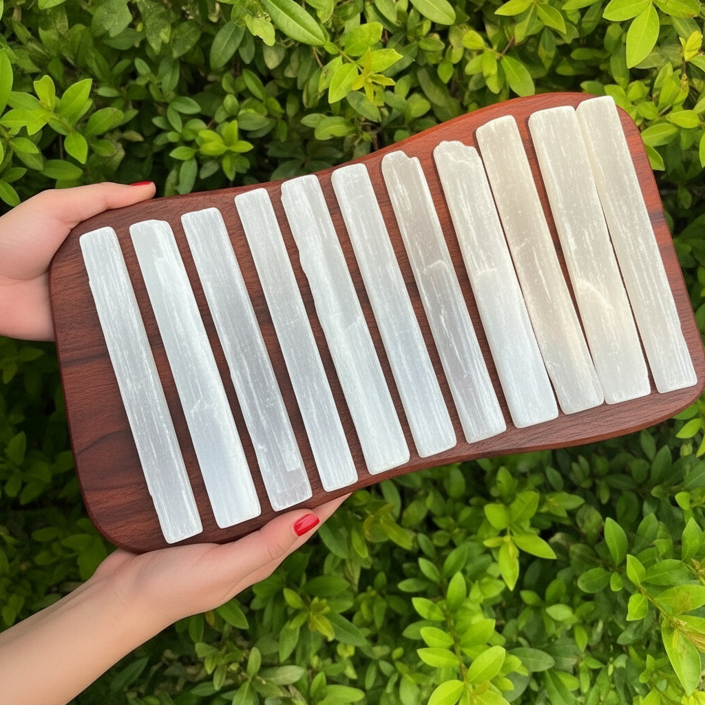 Natural Selenite Wand Set – Reiki Massage Sticks – Crystal Healing Energy Cleans