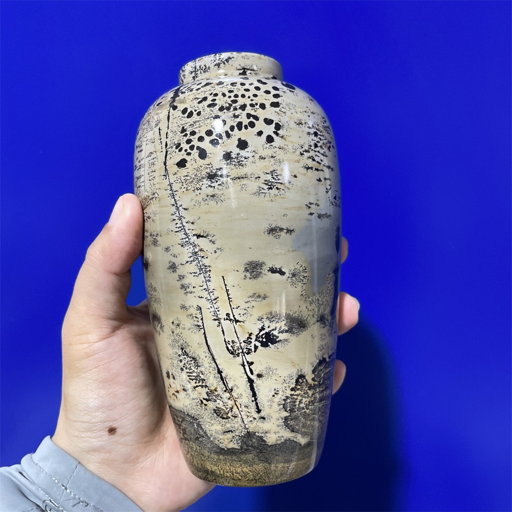 3.3LB 6.1″ Natural Picture Jasper Vase Ornament Quartz Crystal Carving Decor