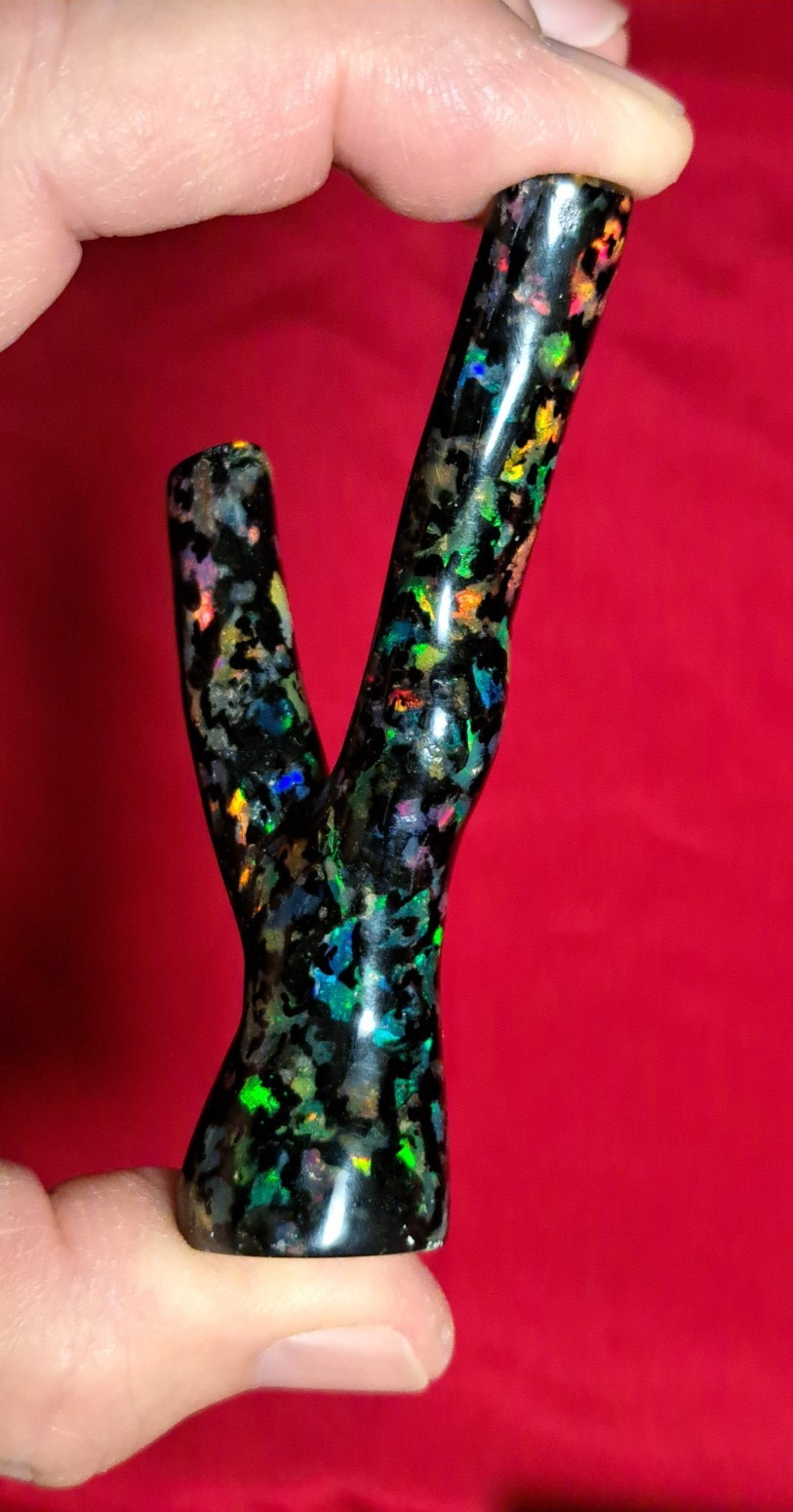 Huge Multicolor Indonesian Wood Opal Fossil Inlaid Mosaic Branch Stands Up