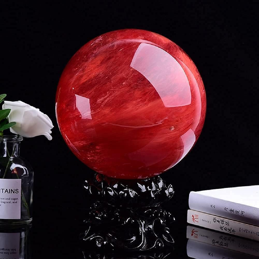 Red Obsidian Ball with Stand 4 Inch Natural Red Crystal Ruby Ball Melting Quartz