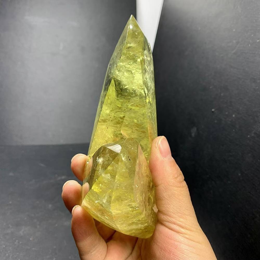 1.41LB Natural Citrine Quartz Obelisk Energy Crystal Tower Point Reiki +Stand