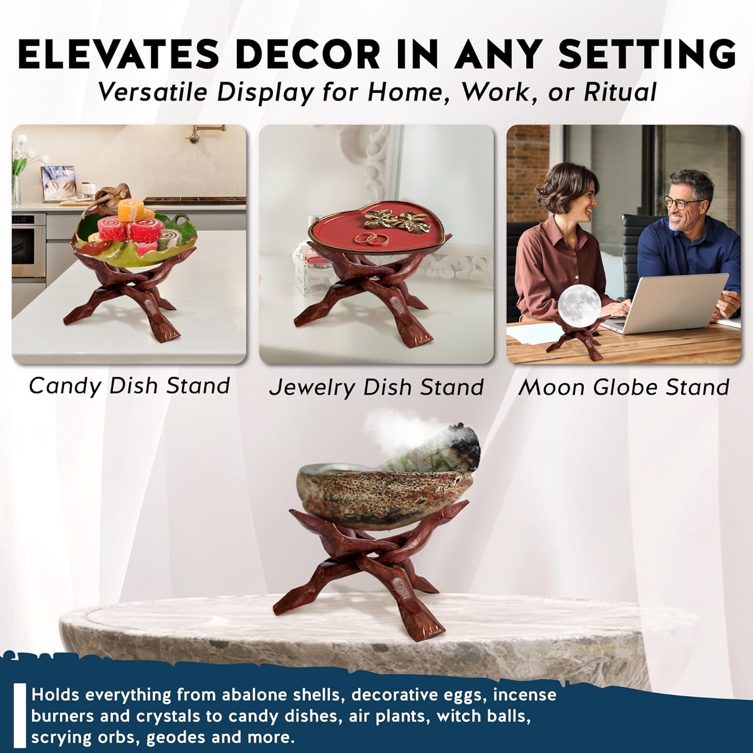 Wooden Tripod Stand – 8 Inch Display For Home Decor Abalone Shell Crystal Ball