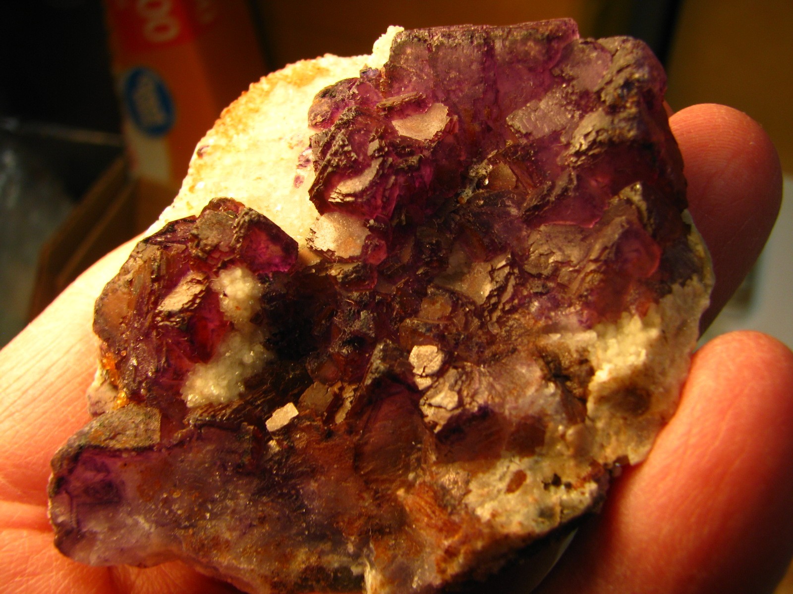 .24lb 3×2.5inch PURPLE FLUORITE ON CALCITE/QUARTZ QINGLONG MINE CHINA #137