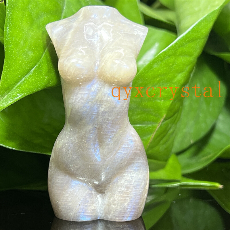 A++ Natural moonstone Carved Women Naked skull Quartz Crystal Figurines 2.4″ 1PC