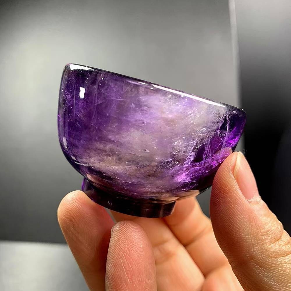 130g Natural Amethyst Quartz Carved Bowl Crystal Mineral reiki Decor