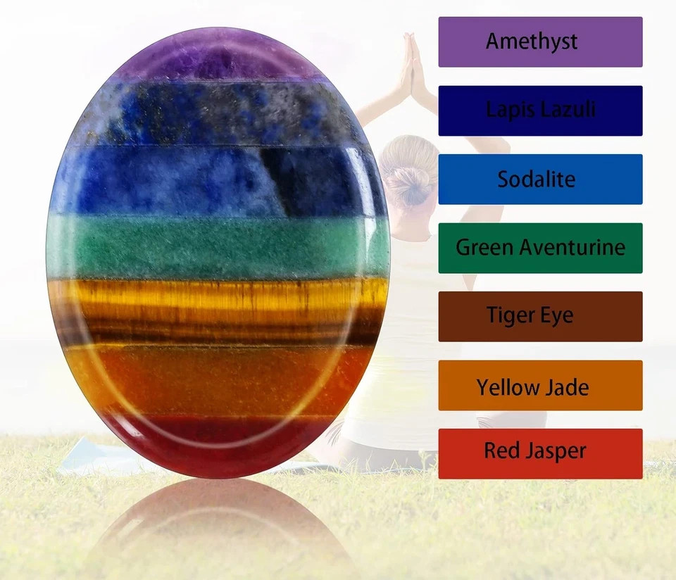 2 Pack 7 Chakra Thumb Worry Stones Natural Healing Crystals for Anxiety Relief