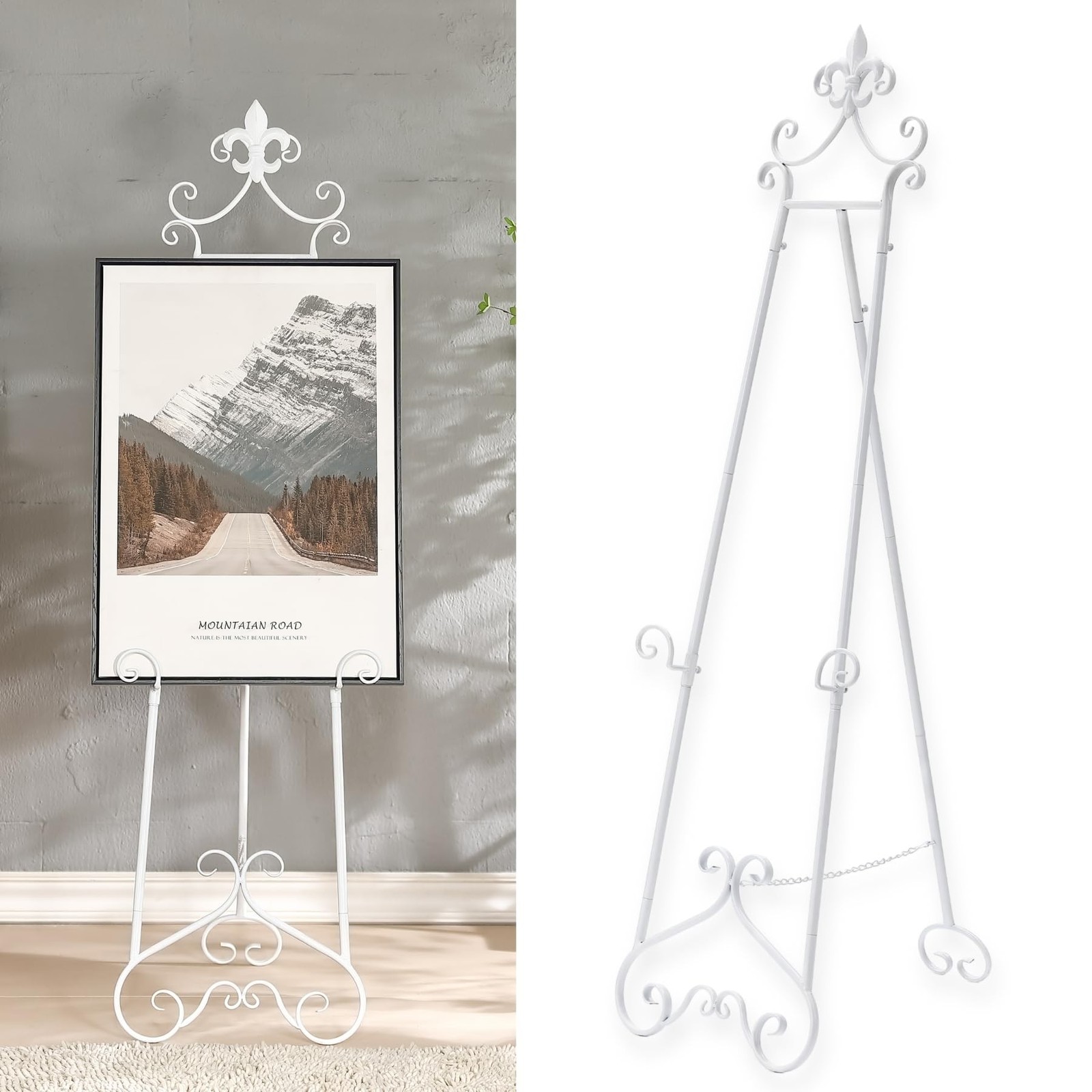 60” H White Easel Stand for Sign, Large Adjustable Metal Display Standing