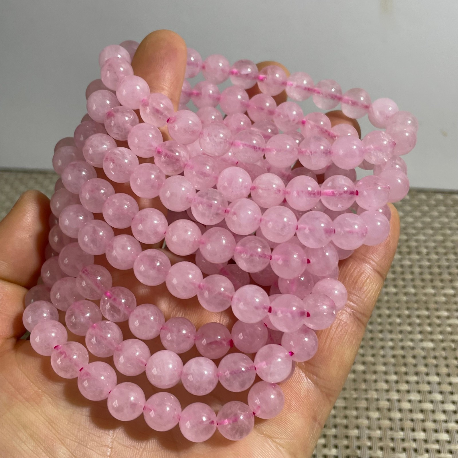 8mm Rose Quartz Stone Bracelet 8mm Pink Crystal Stretch Bracelet Handmade 5pcs