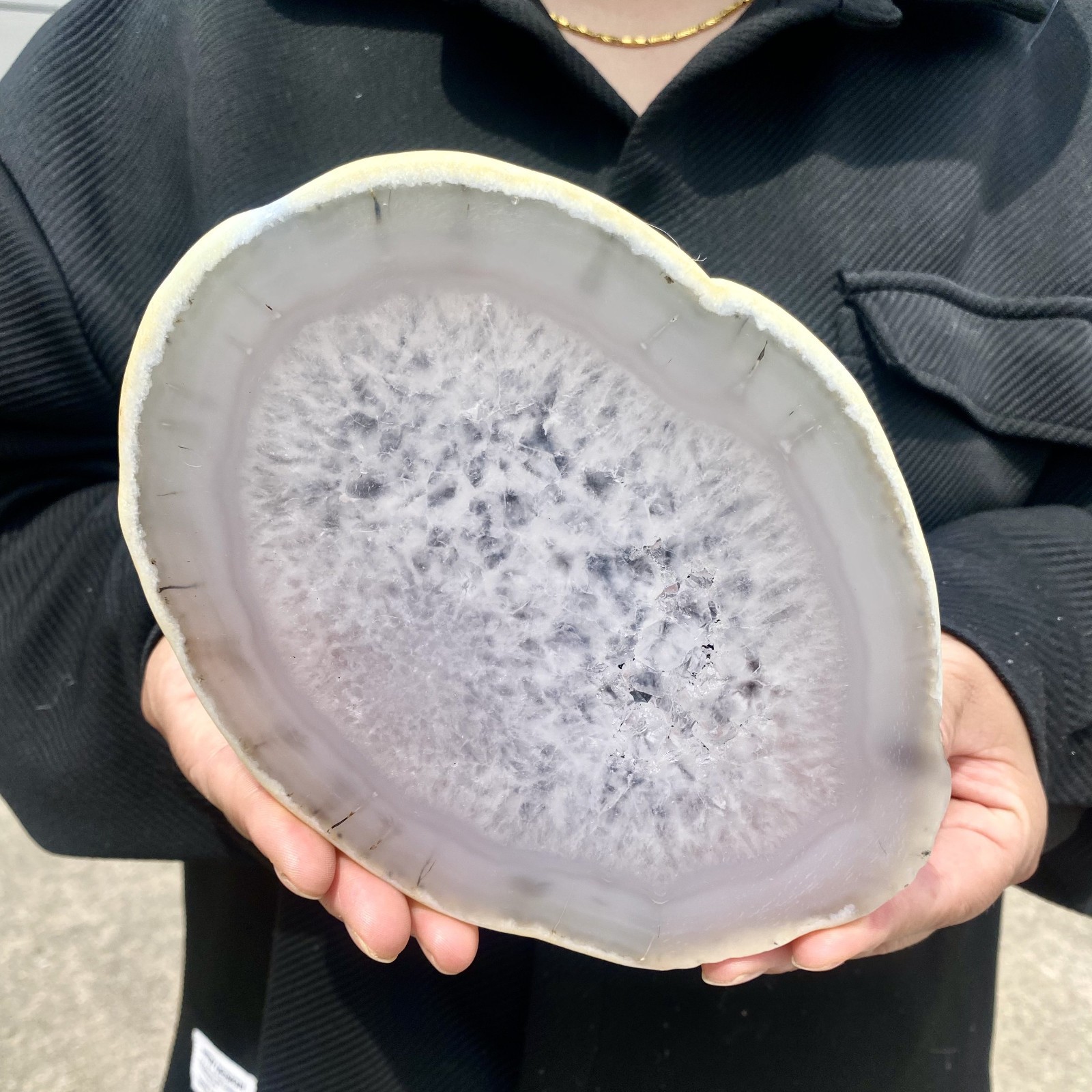 1.4LB Natural Agate Striped Crystal Quartz, Hand-cut Mineral Specimen Healing