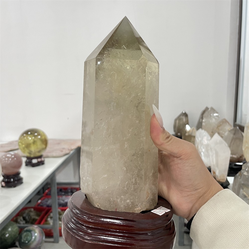 4.8LB 9.8″ Natural Smoky Quartz Obelisk Tower Crystal Quartz Healing+stand