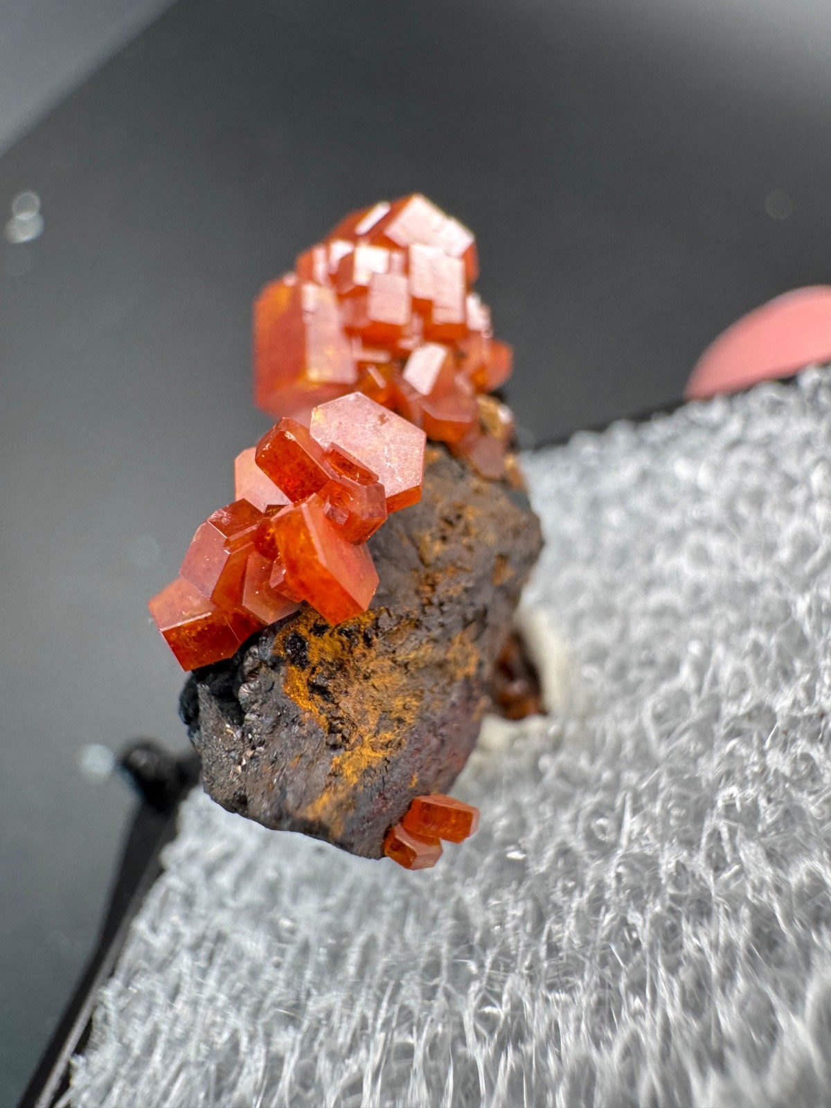 6786 Red Vanadinite on RARE Black Hematite Matrix in Perky Morocco