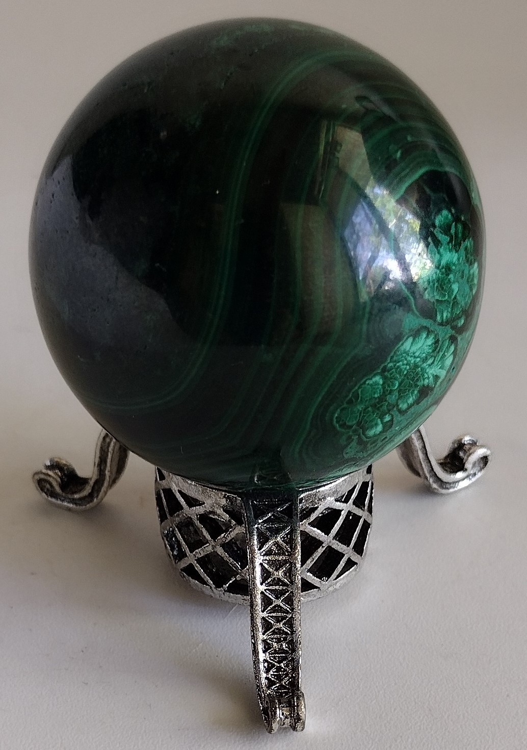 Antique Lattice Crystal Sphere Stand Silver Metal Display Holder Orb Base