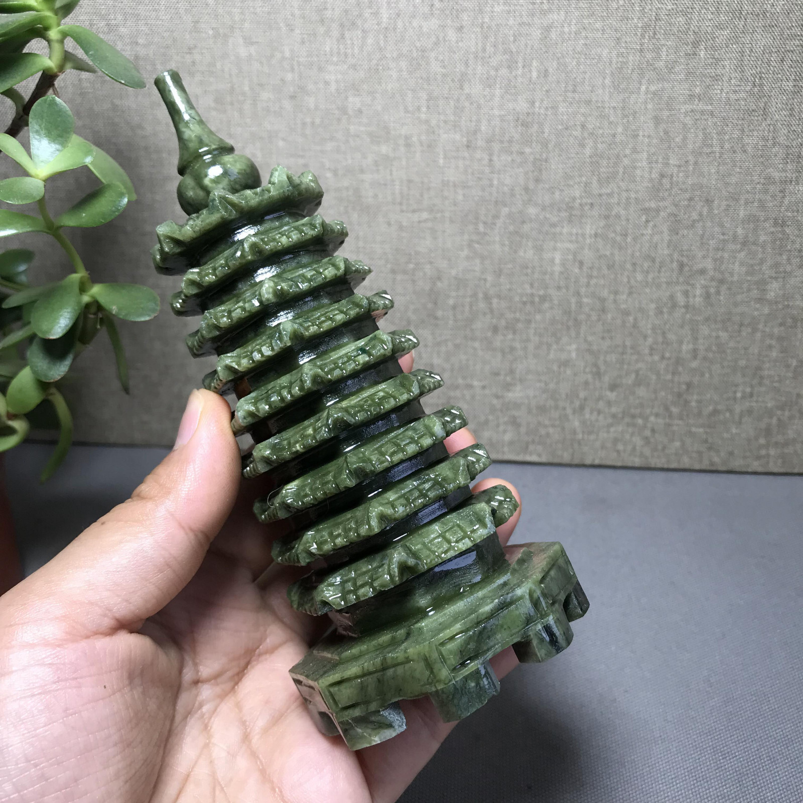 Rare Natural Afghanistan Jade Carving Wenchang Pagoda tower Statue 142mm 410g