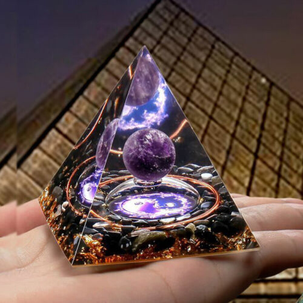 Orgone Amethyst Stone Crystal Protection Pyramid & Quartz Energy Good Luck Charm