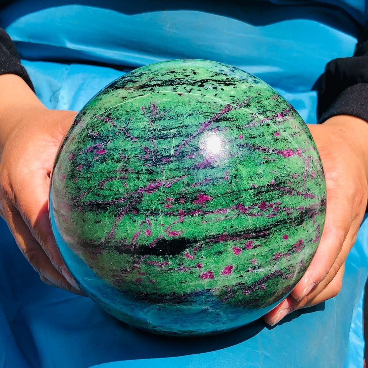 9.81 LB Large Natural Ruby Zoisite Sphere Crystal Healing Stone Specimen 5152