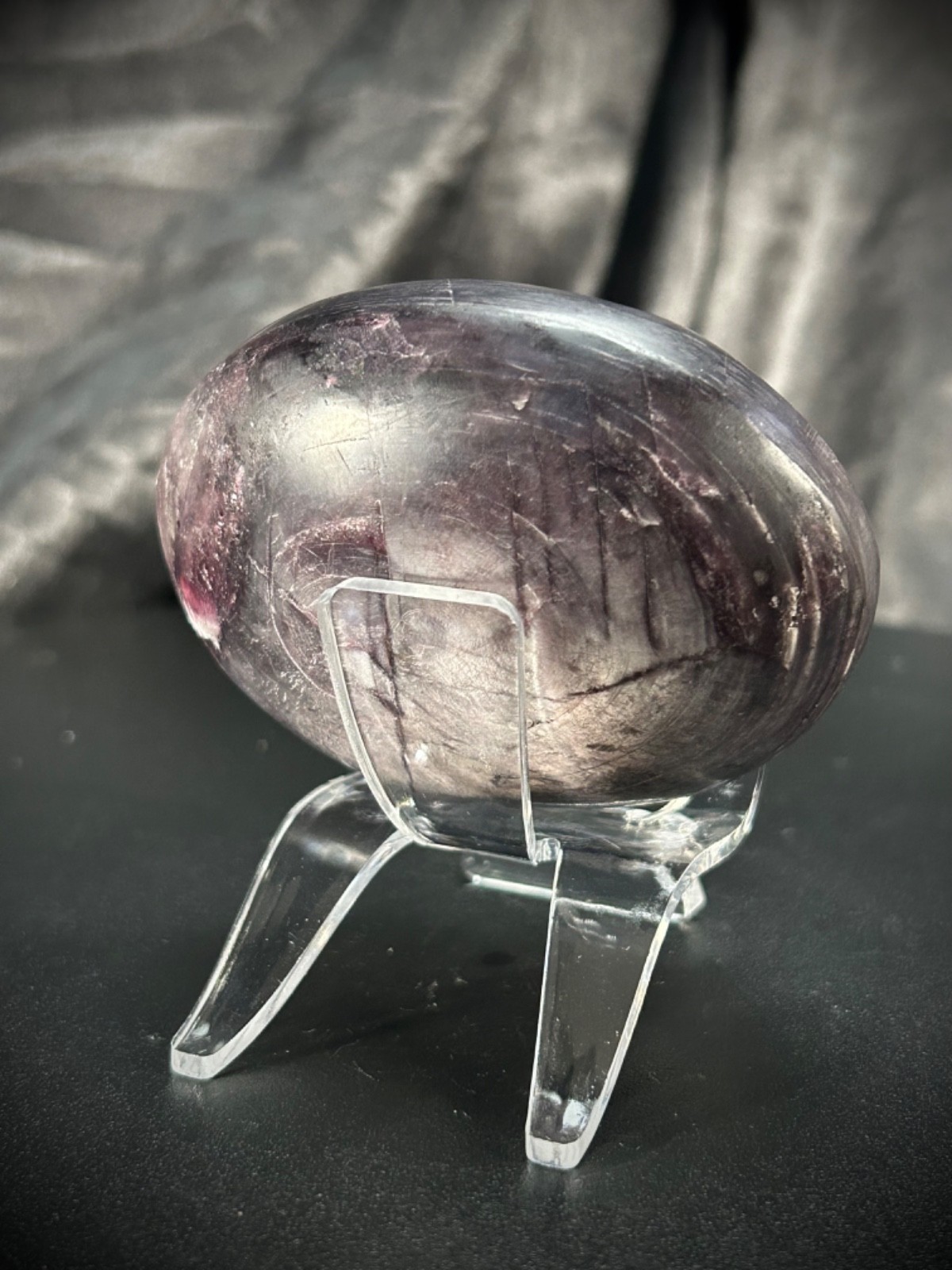2.97″ Gemmy Lepidolite Freeform With Acrylic Stand 7.3oz (208 grams)