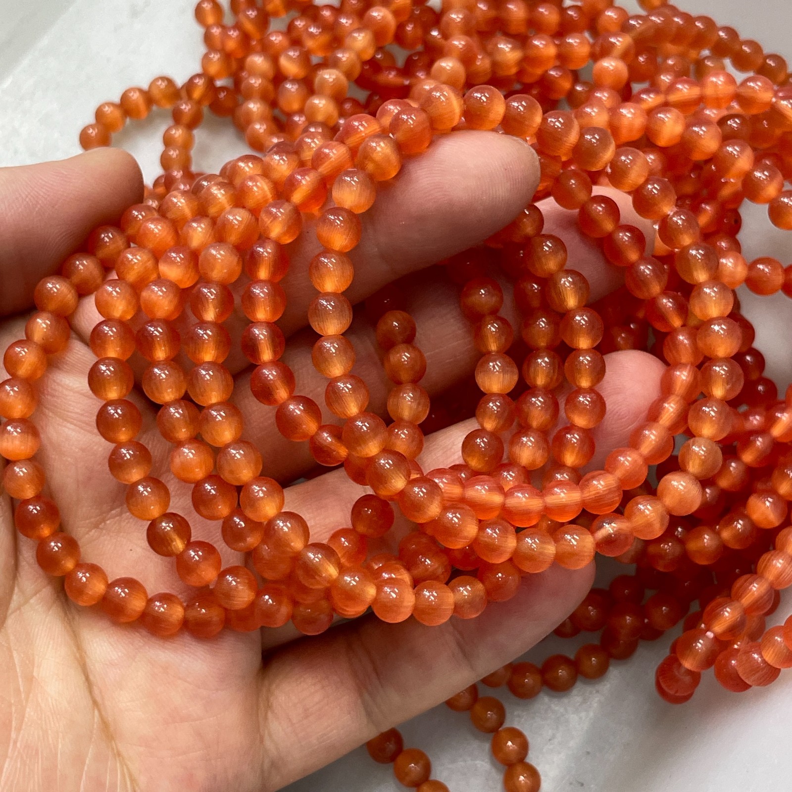 10pcs Glass Cat Eye Beads Round Beads 6mm Bracelet decor 7.5″