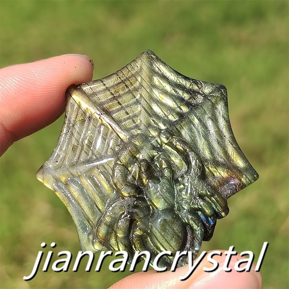 Natural Labradorite Hand Carved Spider Quartz Crystal Skull Healing Reiki 1pc