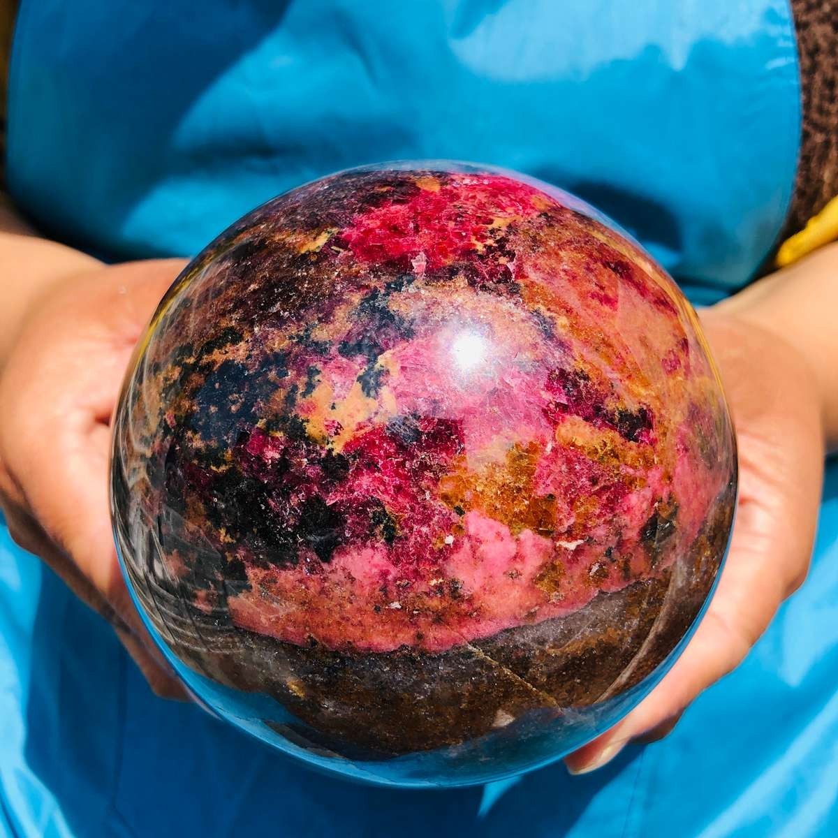 5.03LB Natural Rhodonite Crystal Sphere Pink Black Healing Gem Stone 4793