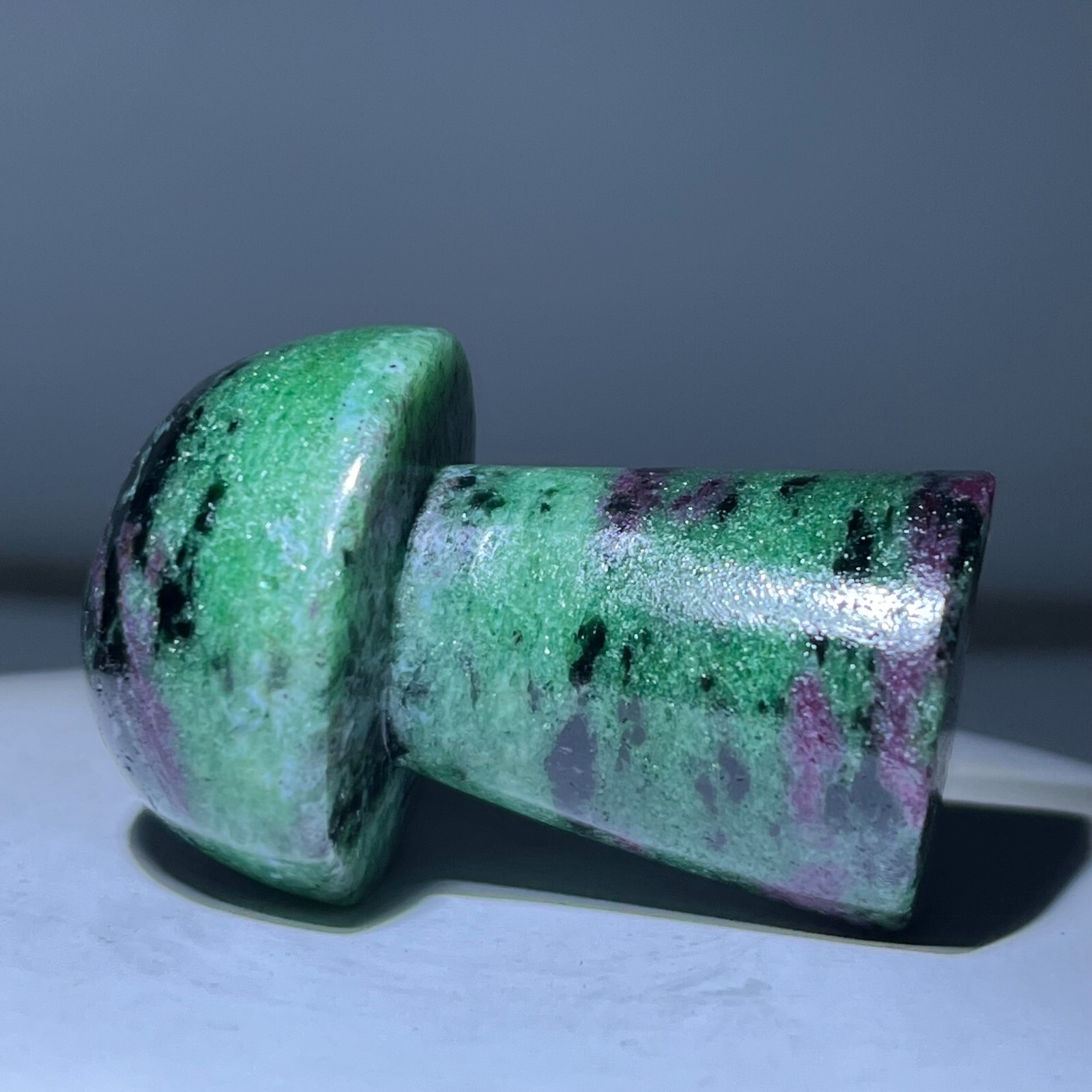 Natural quartz red green treasure, carved and polished, mushroom, reiki ener