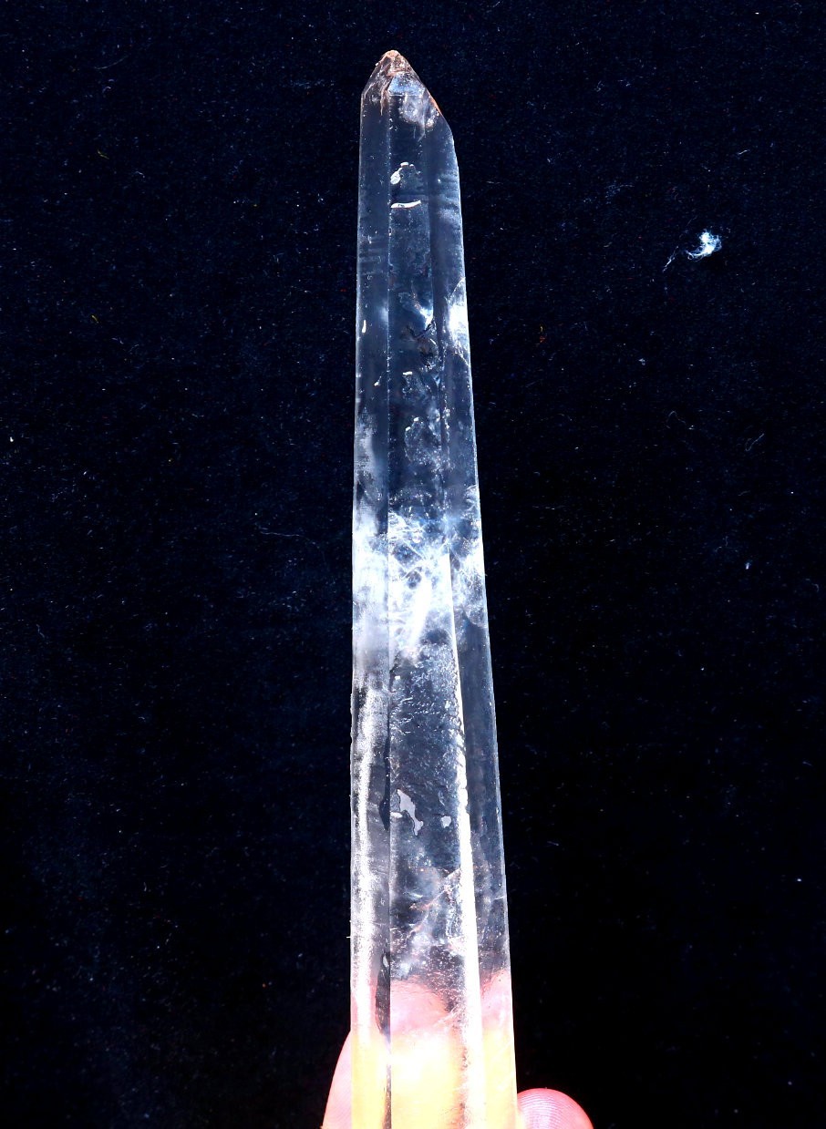 Natural transparent “blue needle pyramid” crystal iron ore mineral specimen