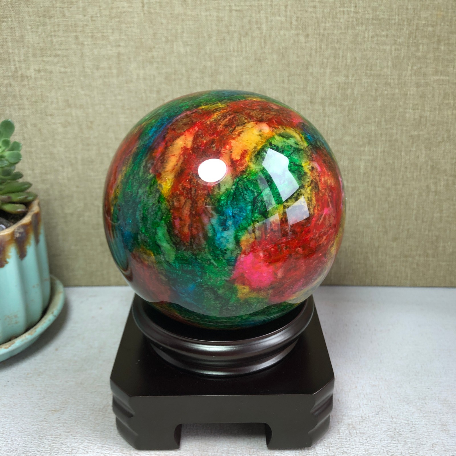 Natural “Seven Colors Jade” sphere flat bottom specimen Taiwan China 99mm A4582