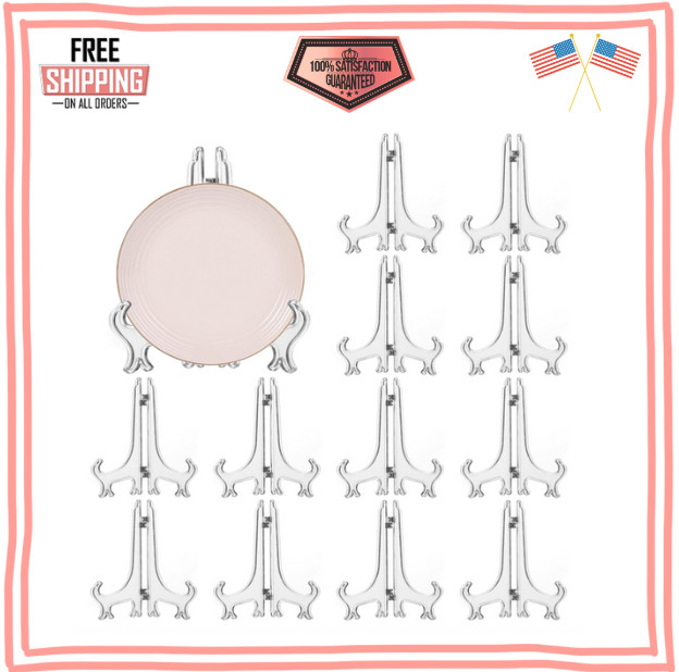 12 Pack Plastic Easel Stand Clear Display Stand Plate Stands for Display ( 7 in)