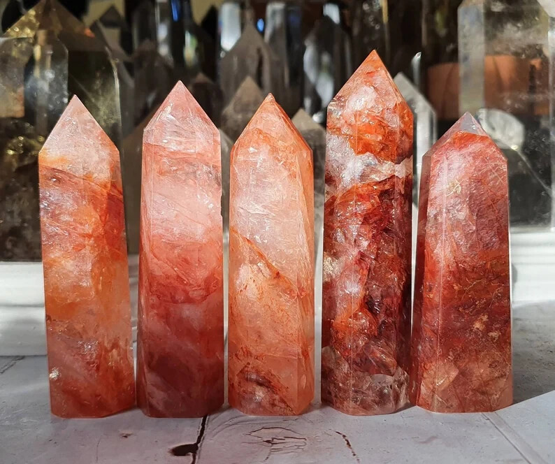 Natural Hematoid Quartz Tower Point Obelisk Healing Crystal Mineral Specimen