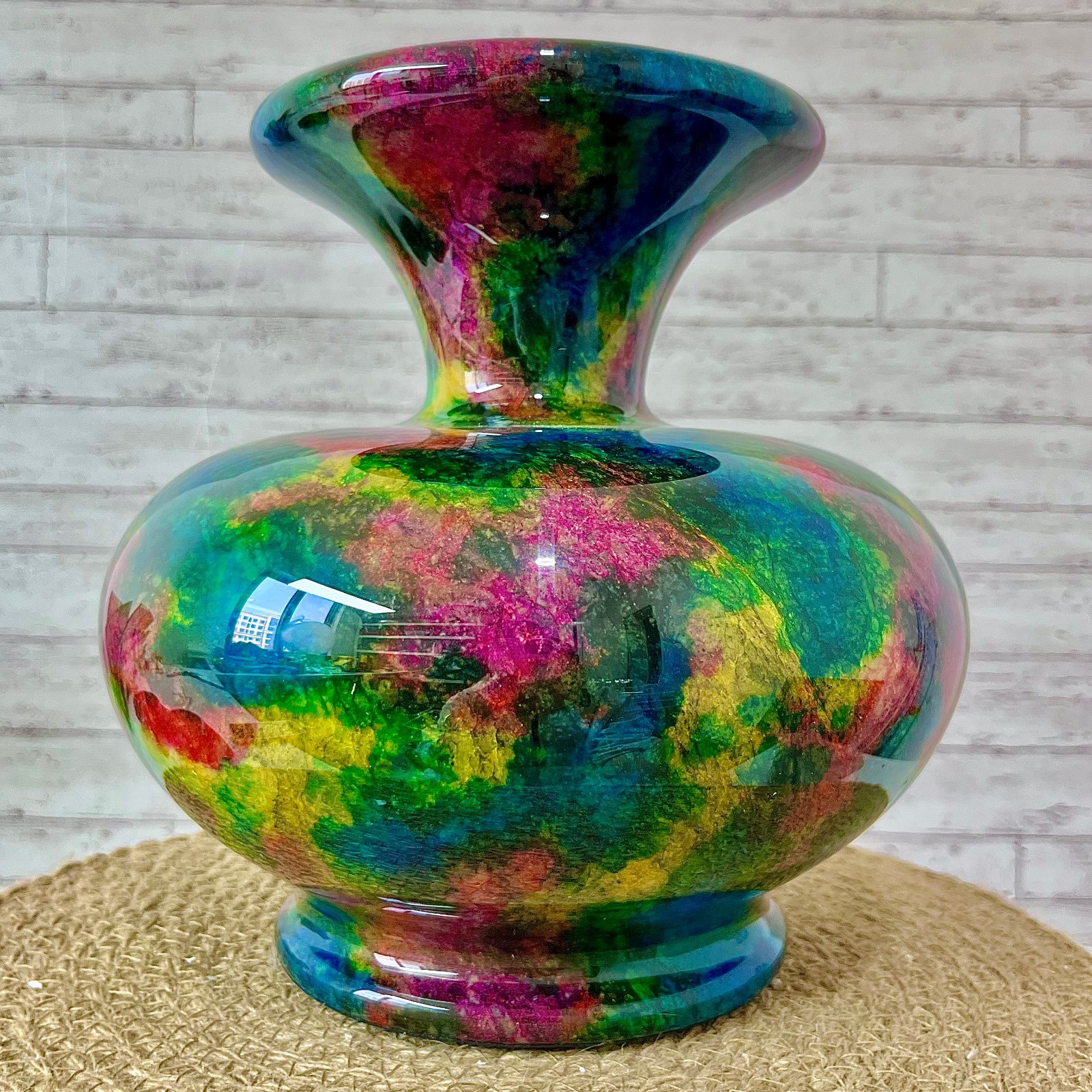 Taiwan Seven Colours Natural Jade Stone Flower Vase Bottle Jar Pot 10.6 lb