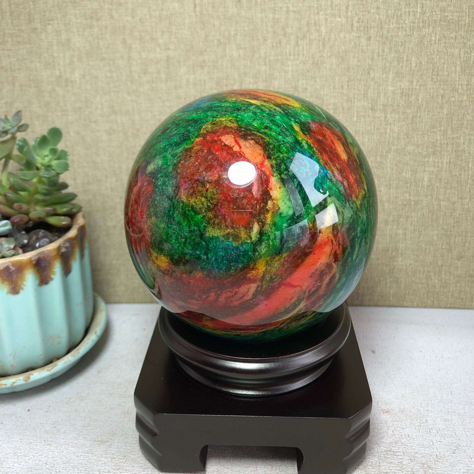 Natural “Seven Colors Jade” sphere flat bottom specimen Taiwan China 99mm A4579