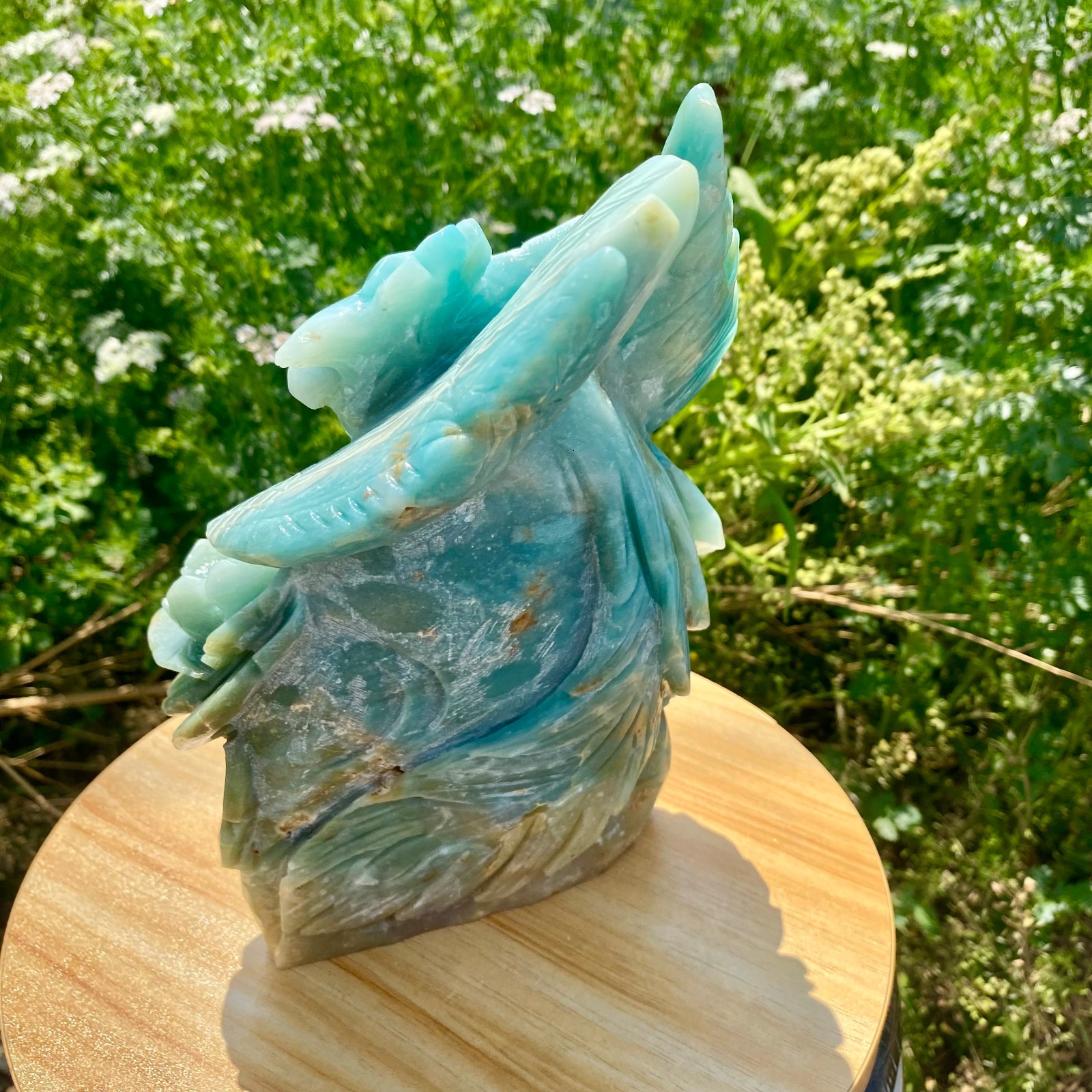 6.17LB Natural Blue Vein Stone Phoenix Carving, Home Decoration