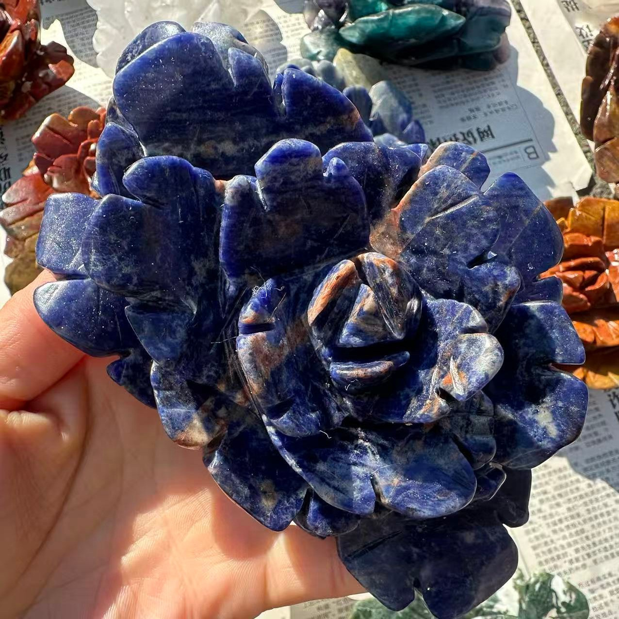 1pc Natural Sodalite Quartz Carved Flower Skull Crystal Reiki Decor Gift