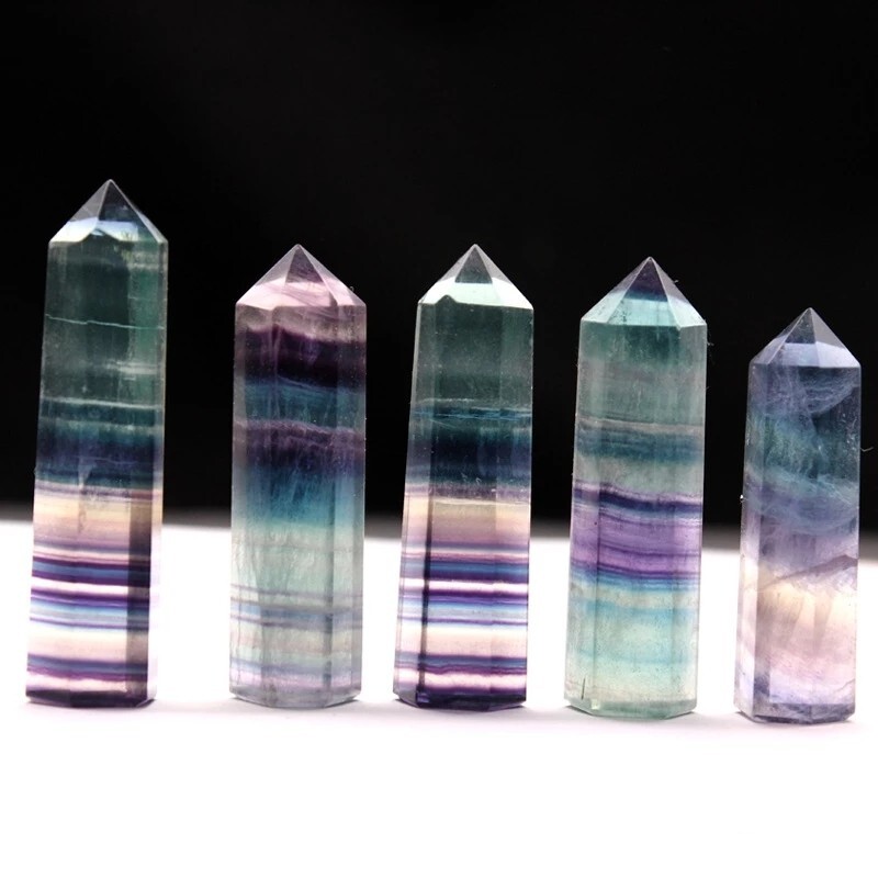 3.15″-3.54″ Natural Rainbow Fluorite Crystal Tower Healing Reiki Crystal Obelisk