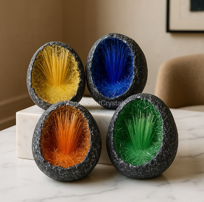 4PCS/Set Natural Quartz Crystal Specimen Goethite Copper Ore Display Home Decor