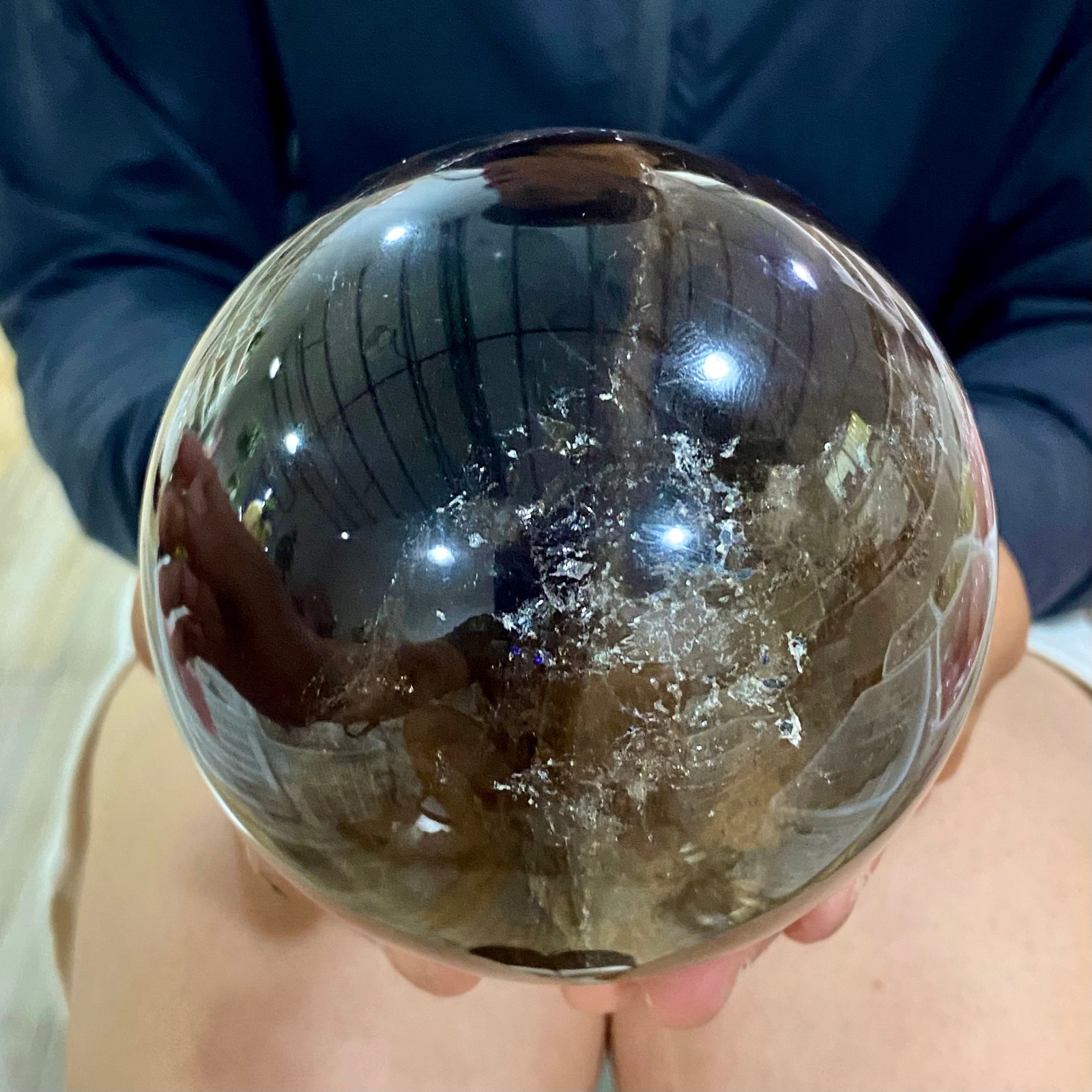 3.72LB Natural smoky Crystal Clear Quartz Crystal Sphere Ball Healing Meditation