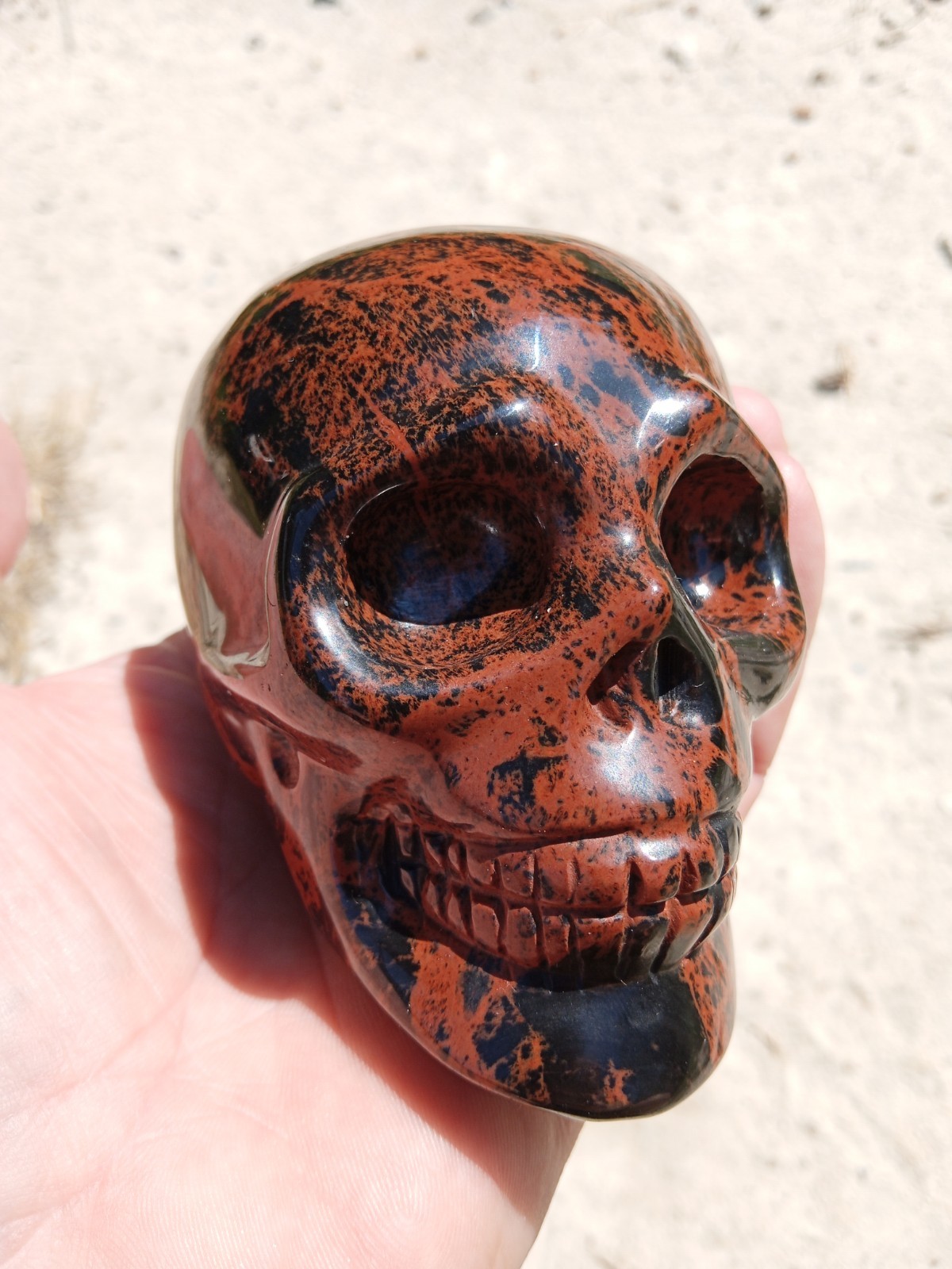 Beautiful Mahogany Obsidian Crystal Skull Carving. 3.75″. Over 1 pound! SK4