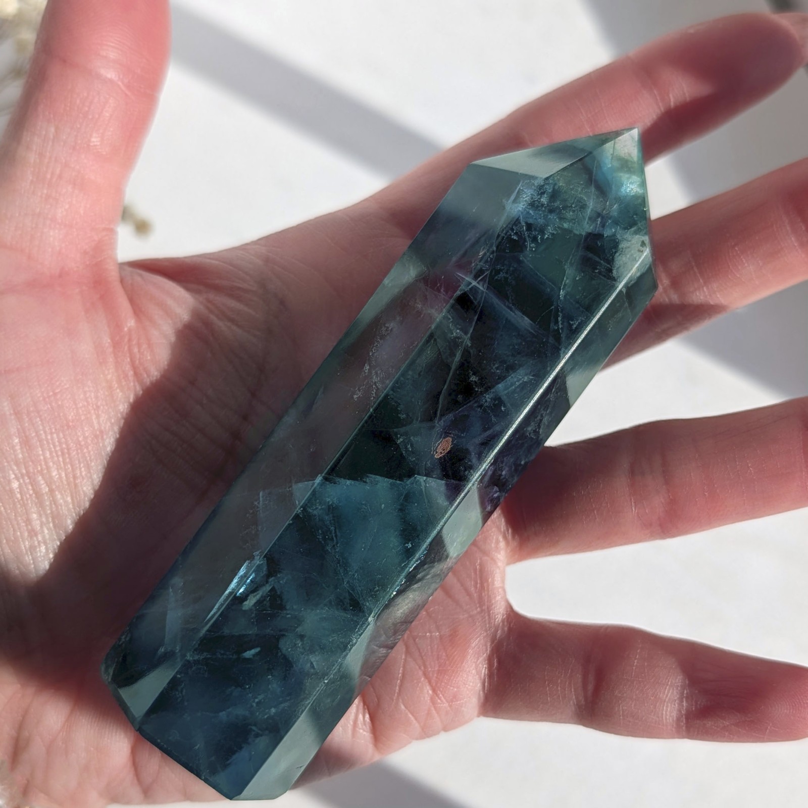 4″ rainbow fluorite tower, teal purple green blue fluorite crystal generator